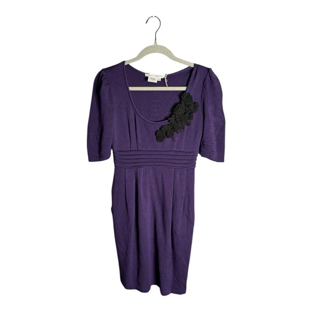 Maggy London Purple Puff Sleeve Dress Round Neckline 2